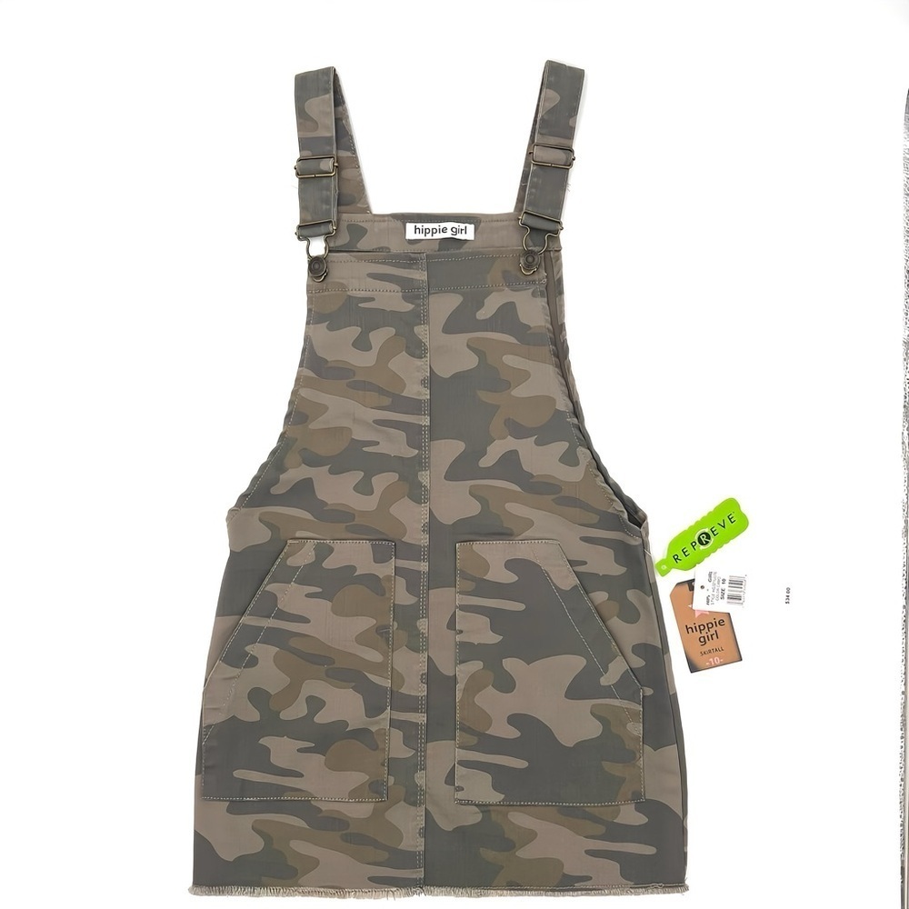 Hippie Girl Camo Overall Dress Big Girls Size 10 Utility Jumper Denim NWT